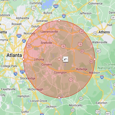 Lee's Heating and Air Conditioning Service Area Map 